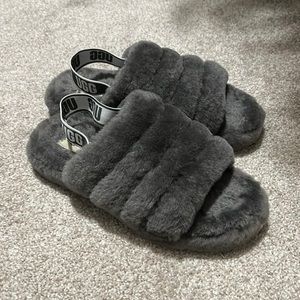 Grey UGG Fluff Slides